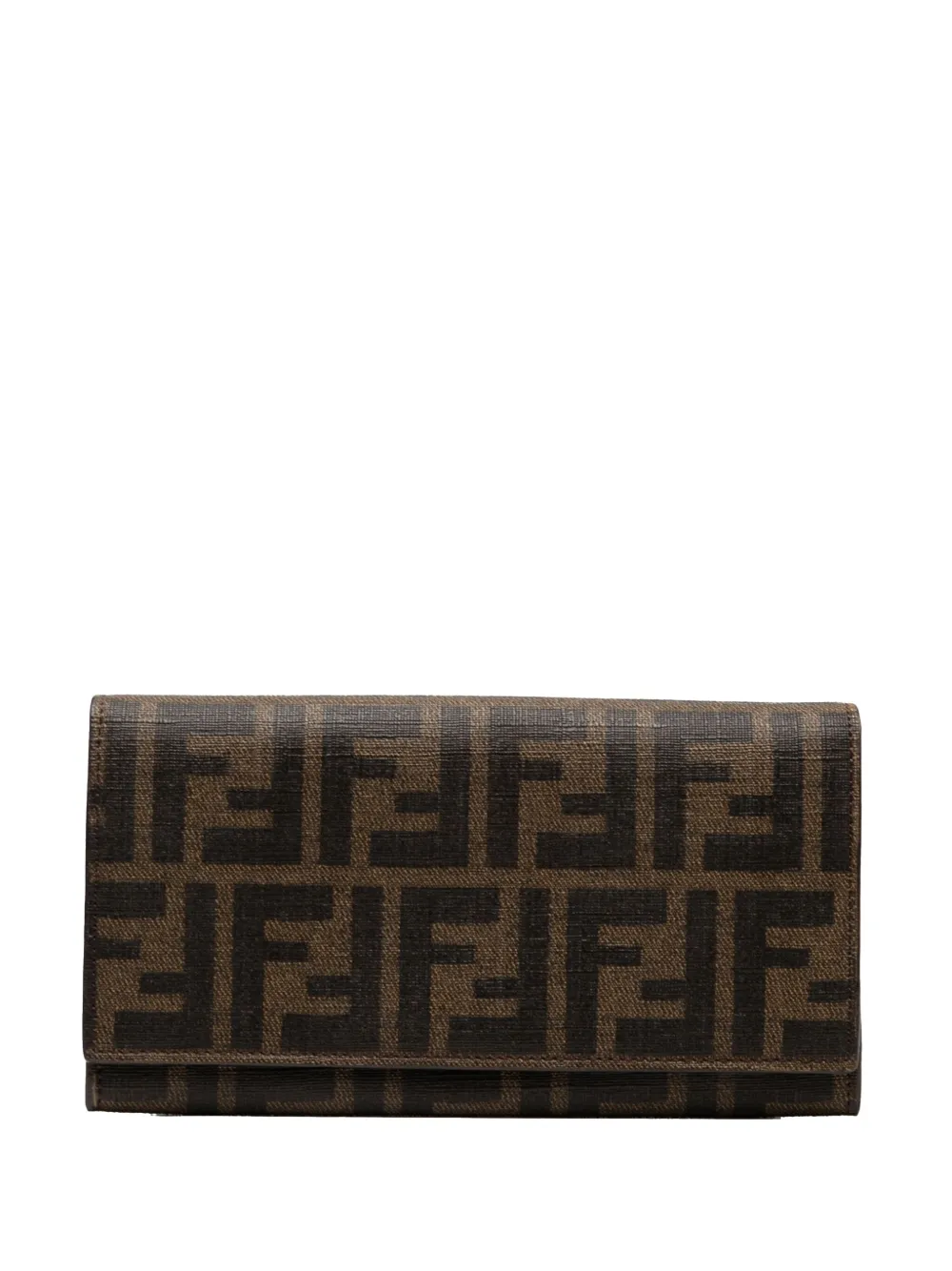 Pre-owned Fendi 2010-2025 Zucca Coated Canvas Trifold Wallet Long Wallets In Brown