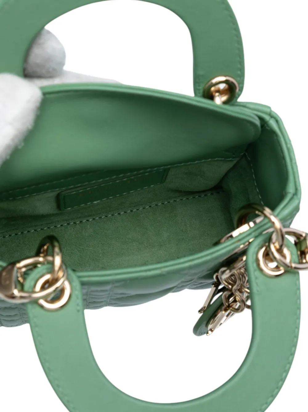 DIOR Pre-owned 2020 Micro Lambskin Cannage Lady Satchel In Green