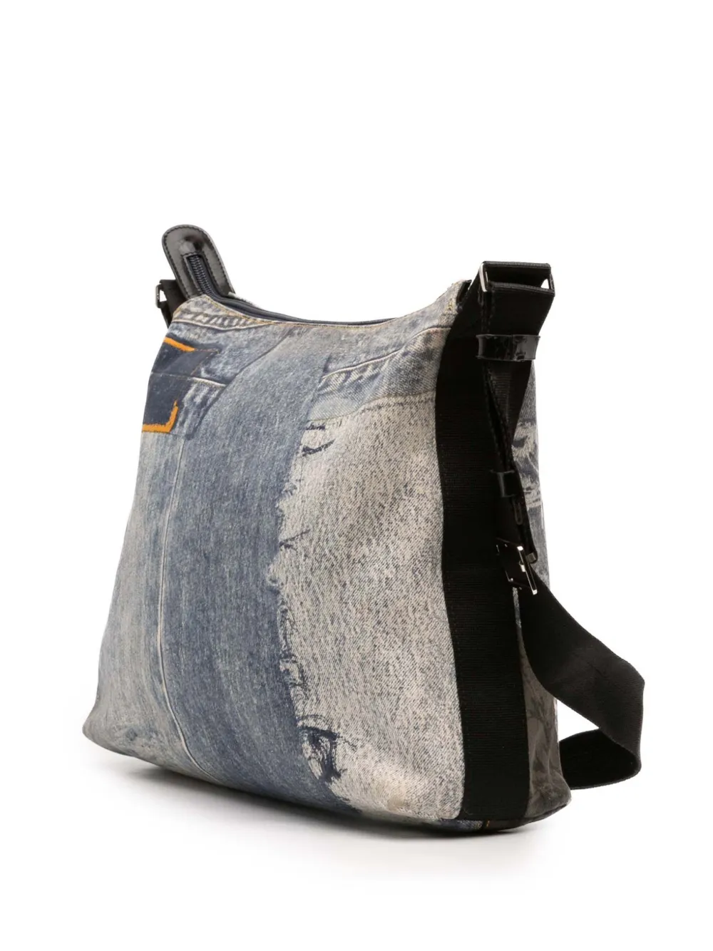 Pre-owned Dior 2001 Printed Denim Speedway Crossbody Bag In Blue