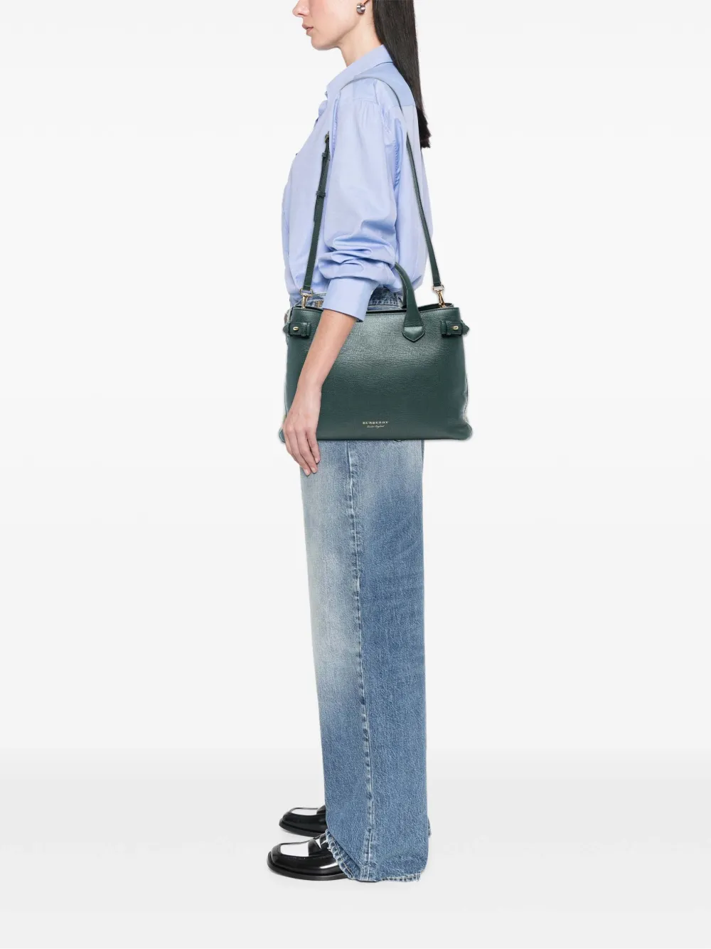 Pre-owned Burberry 2000-2017 Medium Leather And House Check Banner Satchel In Green