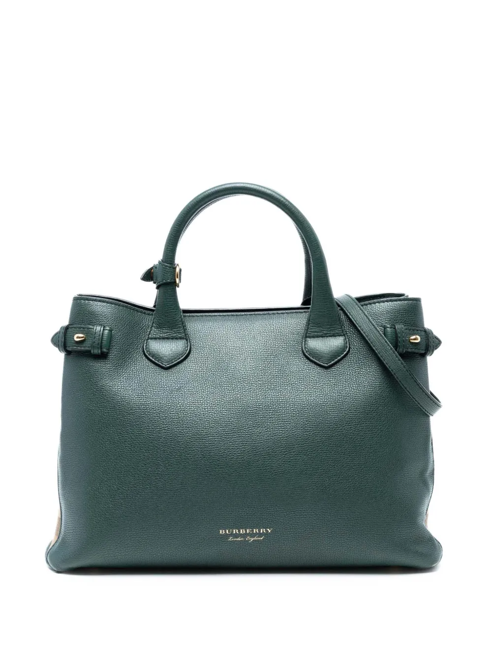 Burberry Pre-Owned 2000-2017 ミディアム レザー＆ハウスチェック バナー サッチェルバッグ - グリーン