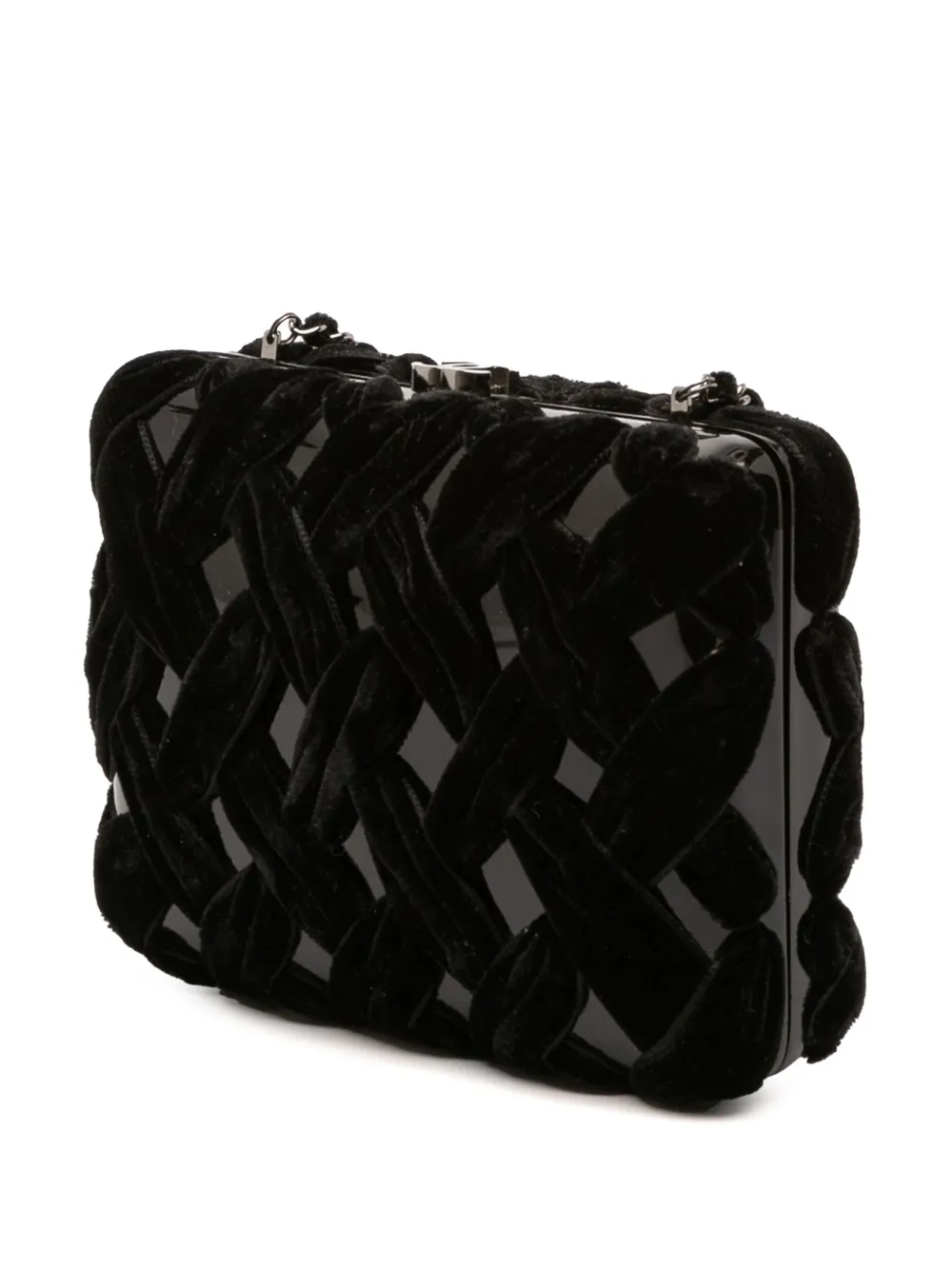 Pre-owned Chanel 2006-2008 Woven Velvet And Resin Box Clutch With Chain Crossbody Bag In Black