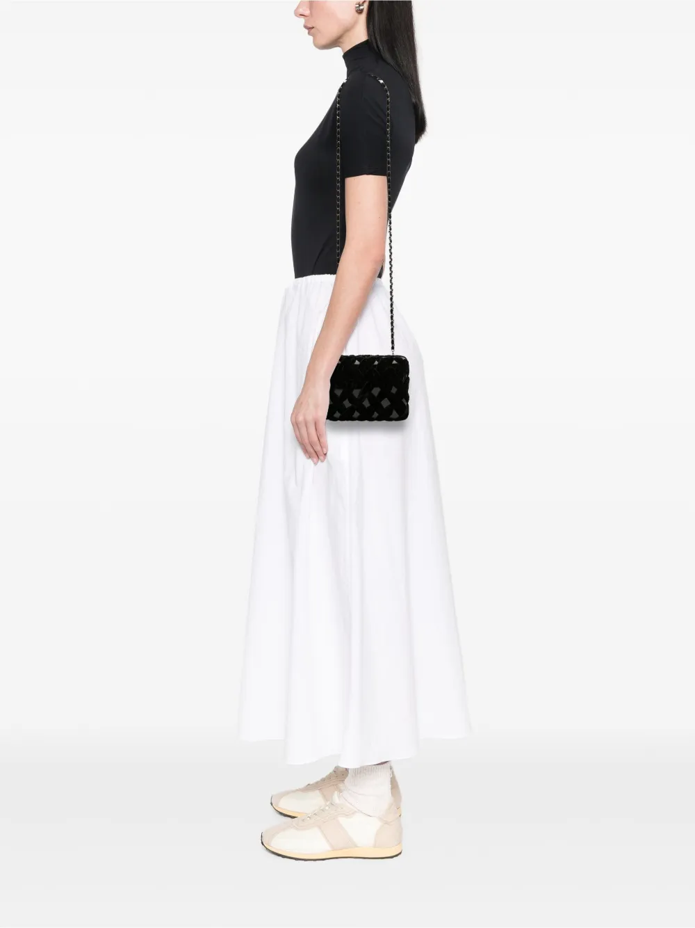 Pre-owned Chanel 2006-2008 Woven Velvet And Resin Box Clutch With Chain Crossbody Bag In Black