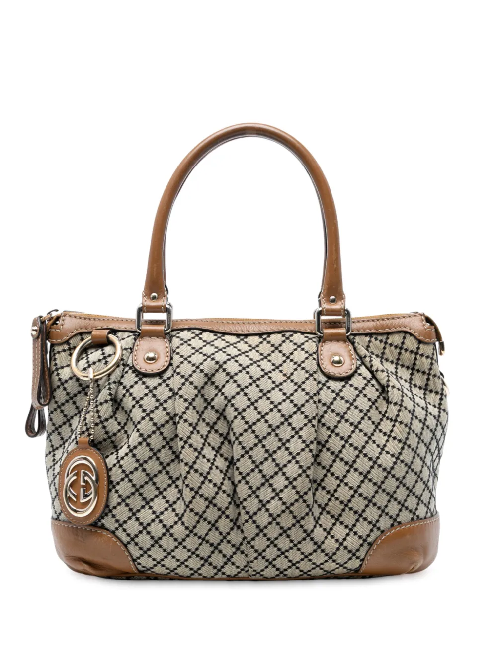 Pre-owned Gucci 2016-2025 Diamante Canvas Sukey Satchel In Brown