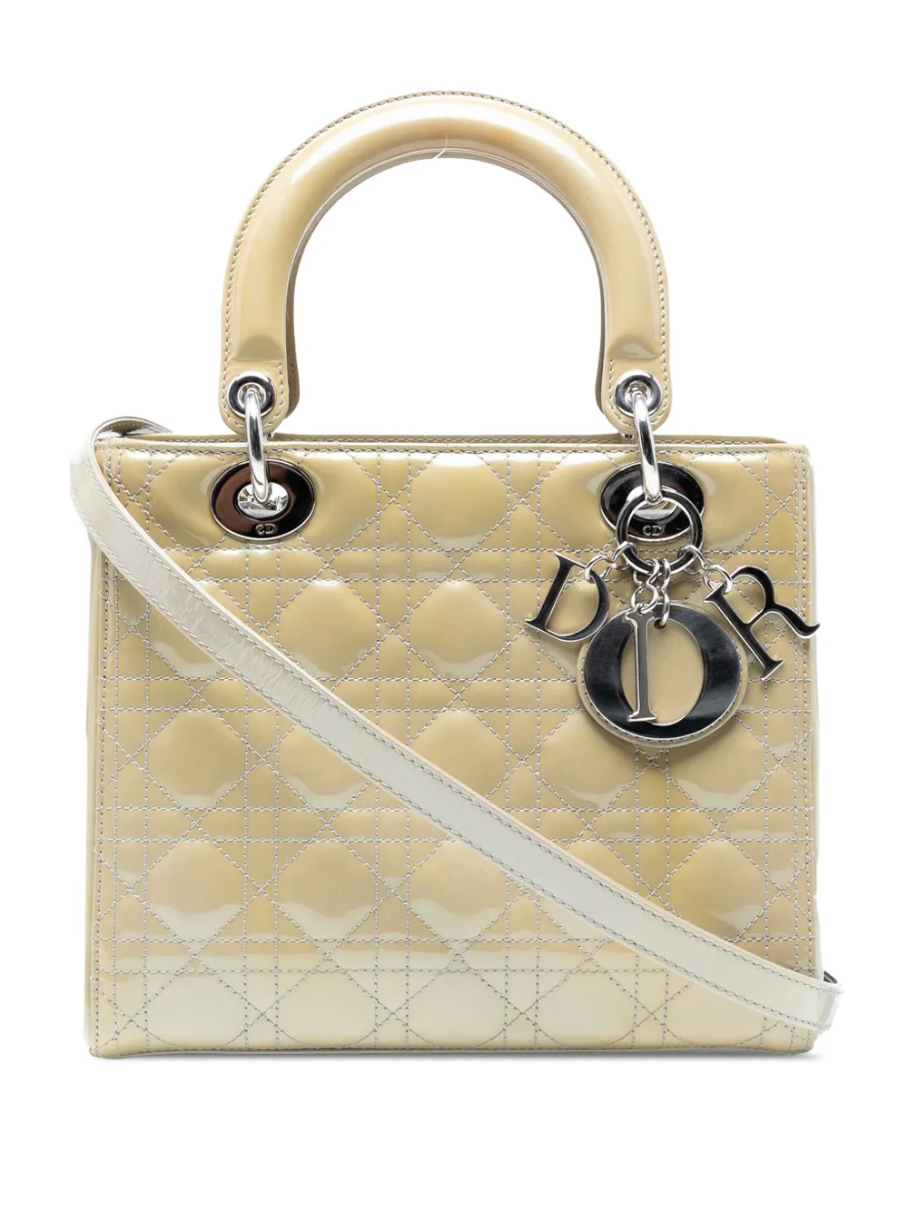 Pre-owned Dior 2012 Medium Patent Cannage Lady  Satchel In Brown