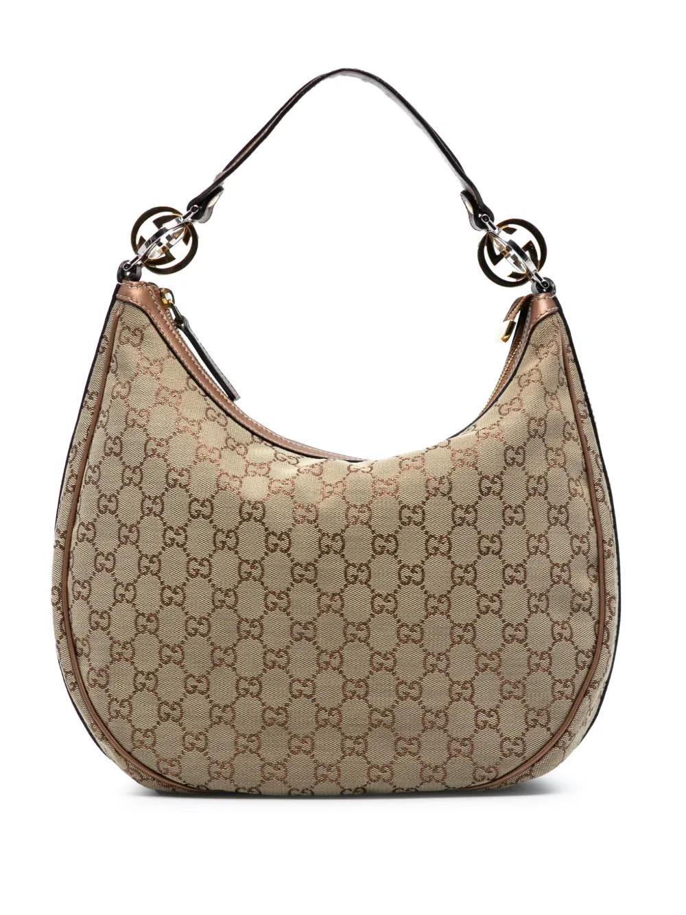 Pre-owned Gucci 2016-2025 Medium Gg Canvas Twins Hobo Bag In Brown