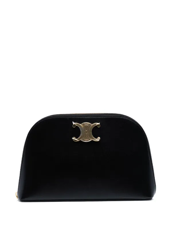 Celine Pre-Owned 2021-2025 Shiny Calfskin Triomphe Pouch Clutch Bag Black  FARFETCH IN