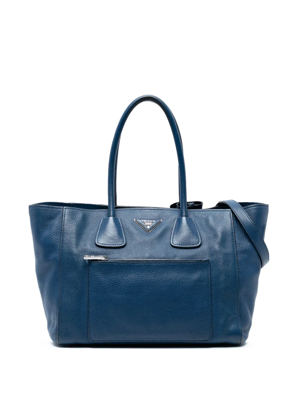 Prada Pre-Owned 2000-2025 Vitello Daino Front Pocket Open Convertible Tote satchel | Blue | Image 1