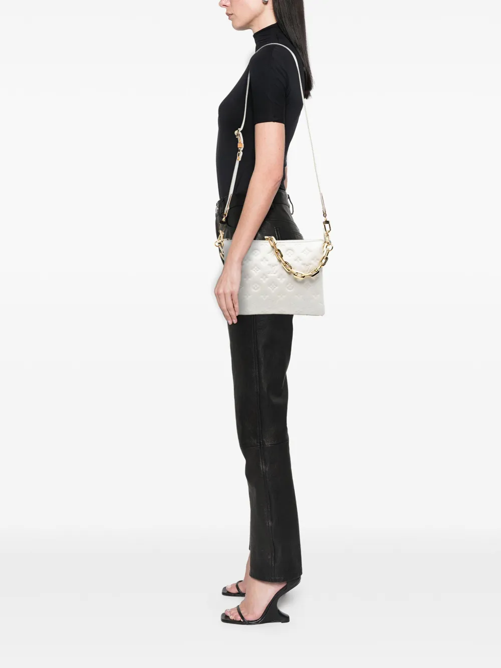 LOUIS VUITTON Pre-owned 2021-2025 Monogram Embossed Puffy Lambskin Coussin Pm Satchel In White