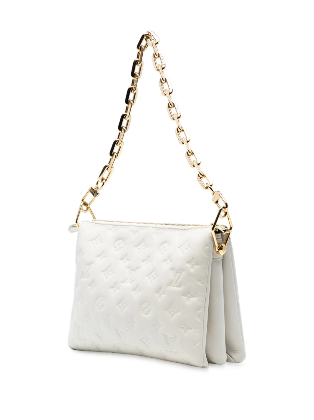 LOUIS VUITTON Pre-owned 2021-2025 Monogram Embossed Puffy Lambskin Coussin Pm Satchel In White