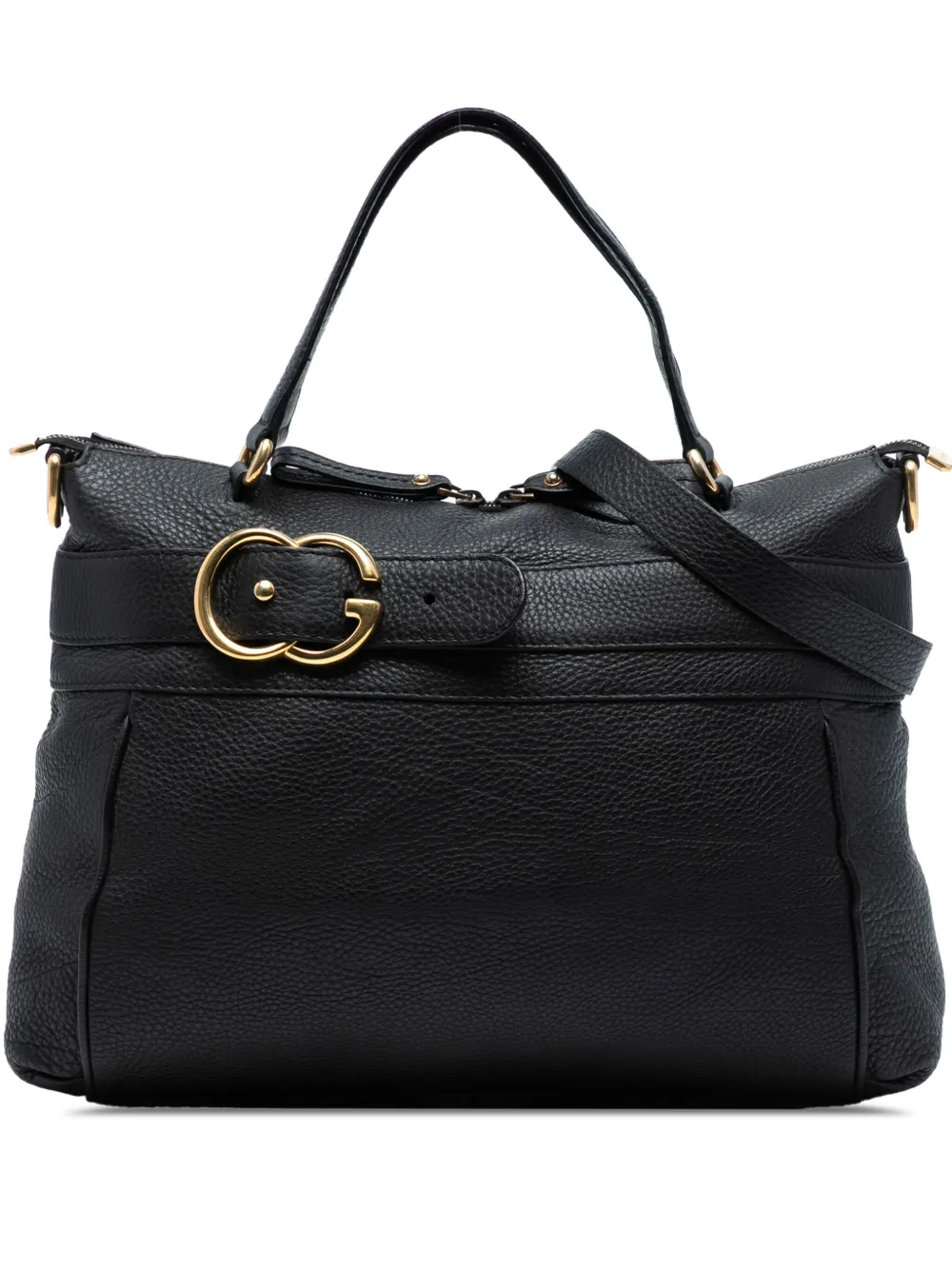 Pre-owned Gucci 2016-2025 Medium Leather Ride Top Handle Bag Satchel In Black