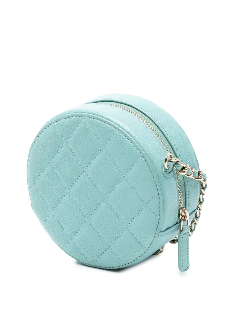 Pre-owned Chanel 2019 Cc Quilted Caviar Round Clutch With Chain Crossbody Bag In Blue