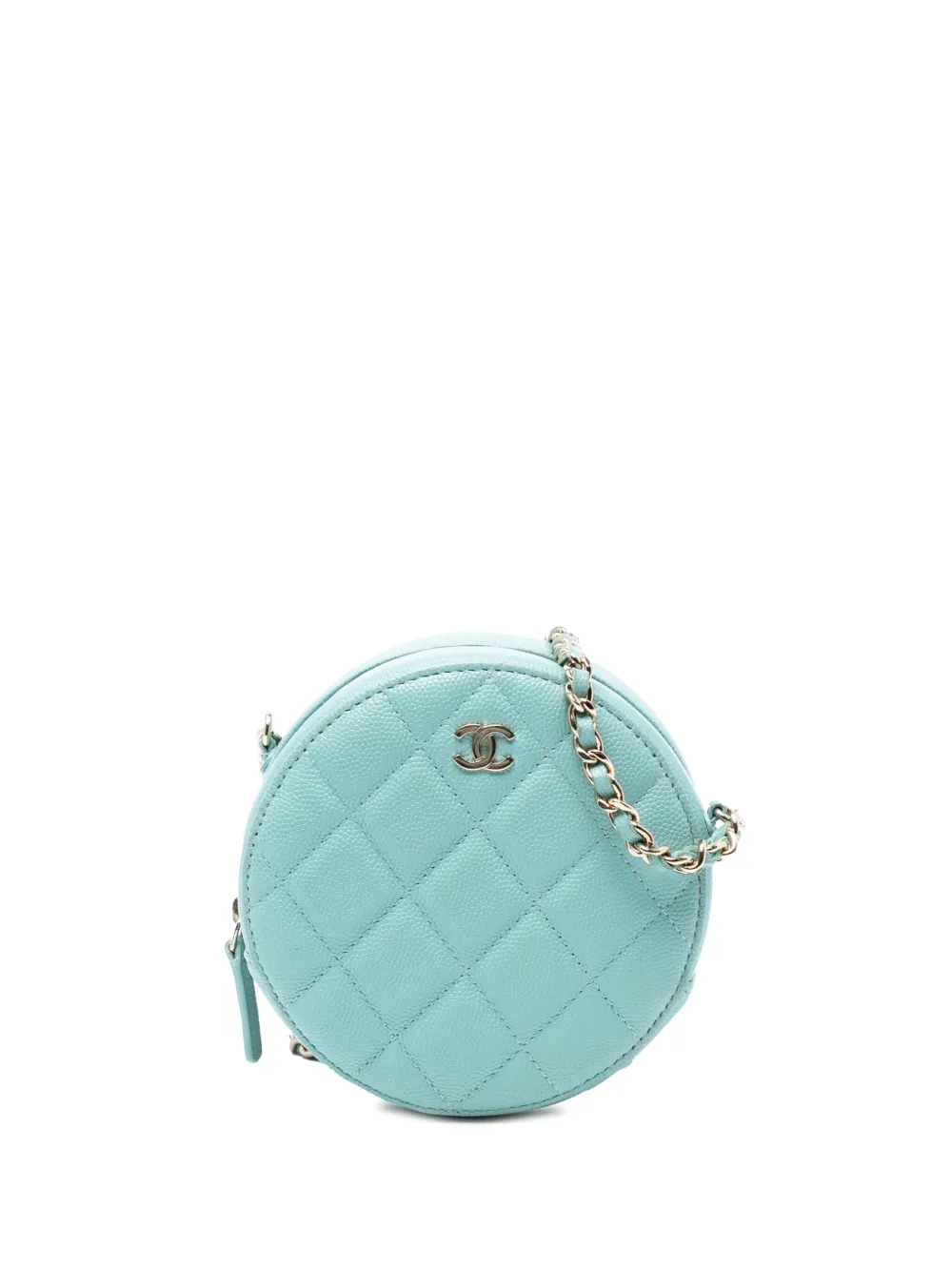 Pre-owned Chanel 2019 Cc Quilted Caviar Round Clutch With Chain Crossbody Bag In Blue