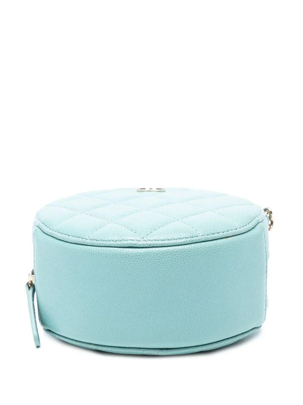 Pre-owned Chanel 2019 Cc Quilted Caviar Round Clutch With Chain Crossbody Bag In Blue