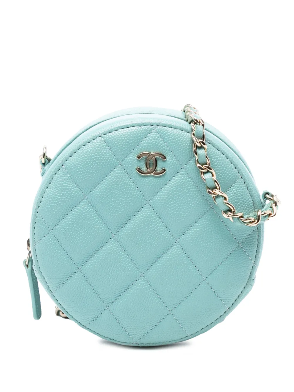 CHANEL Pre-Owned 2019 ココマーク マトラッセ キャビア ラウンド クラッチウィズチェーン ショルダーバッグ - ブルー CHANEL Pre-Owned 2019 ココマーク マトラッセ キャビア ラウンド クラッチウィズチェーン ショルダーバッグ - ブルー