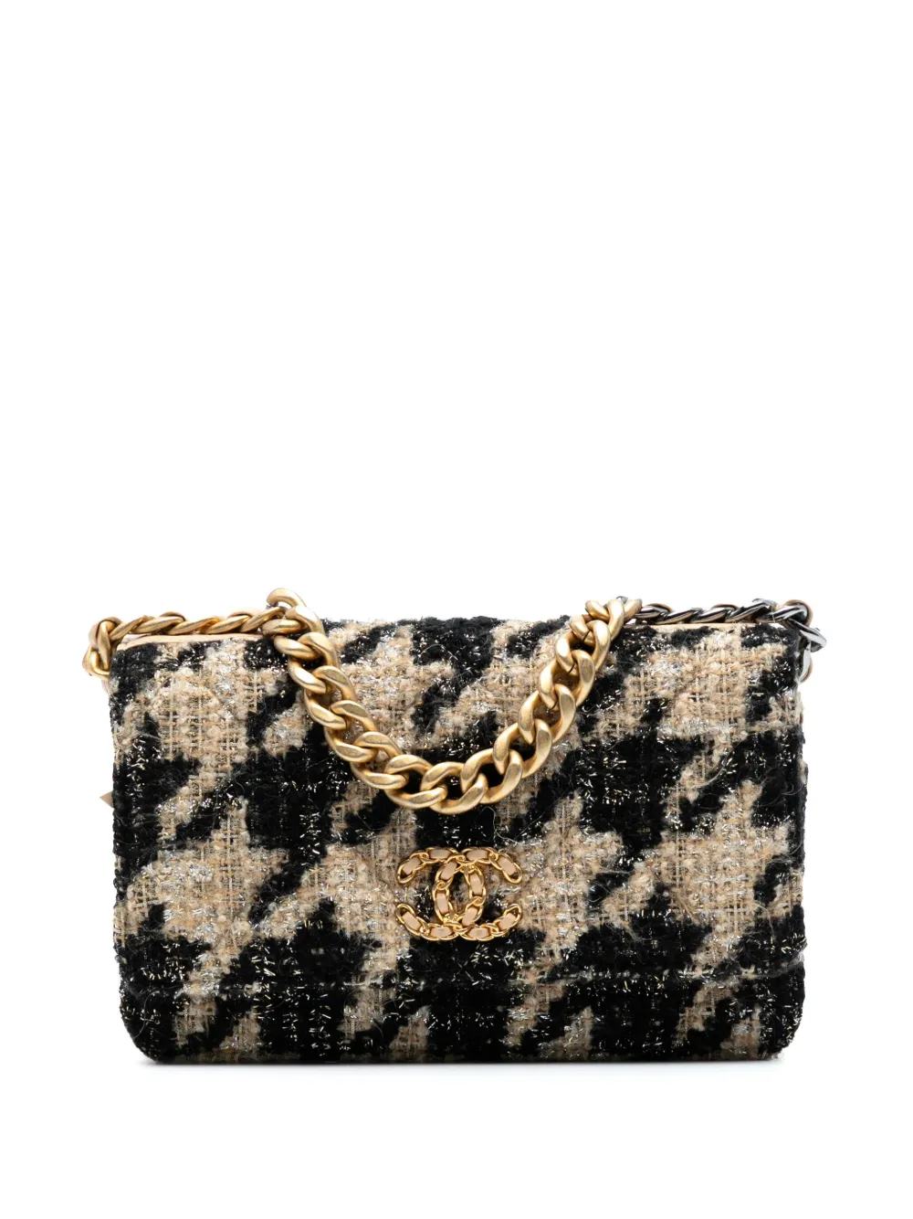 CHANEL Pre-Owned 2019 ハウンドトゥース ツイード 19 ウォレットオンチェーン サッチェルバッグ - ブラウン CHANEL Pre-Owned 2019 ハウンドトゥース ツイード 19 ウォレットオンチェーン サッチェルバッグ - ブラウン
