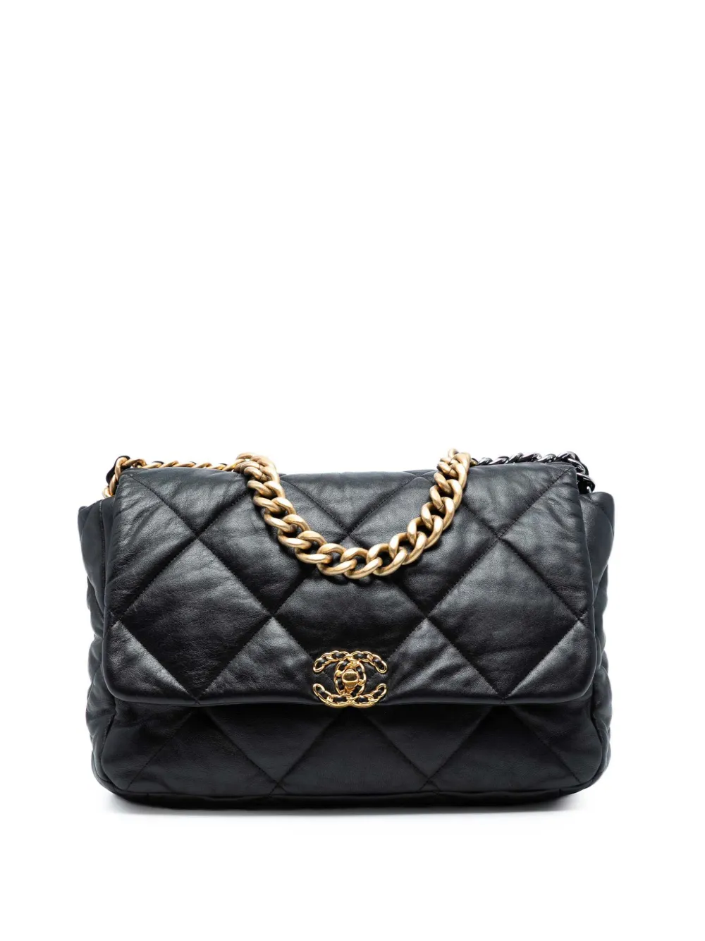 Pre-owned Chanel 2019 Maxi Lambskin 19 Flap Satchel In Black