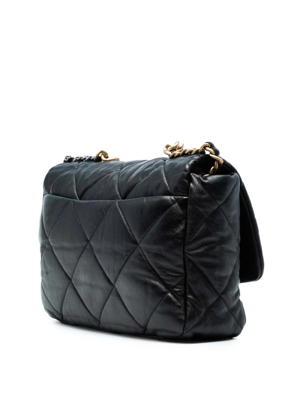 Pre-owned Chanel 2019 Maxi Lambskin 19 Flap Satchel In Black