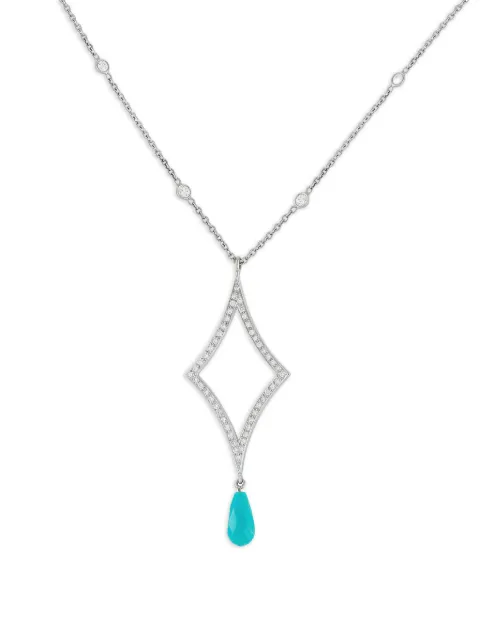 LB Exclusive 18K white gold diamond turquoise necklace
