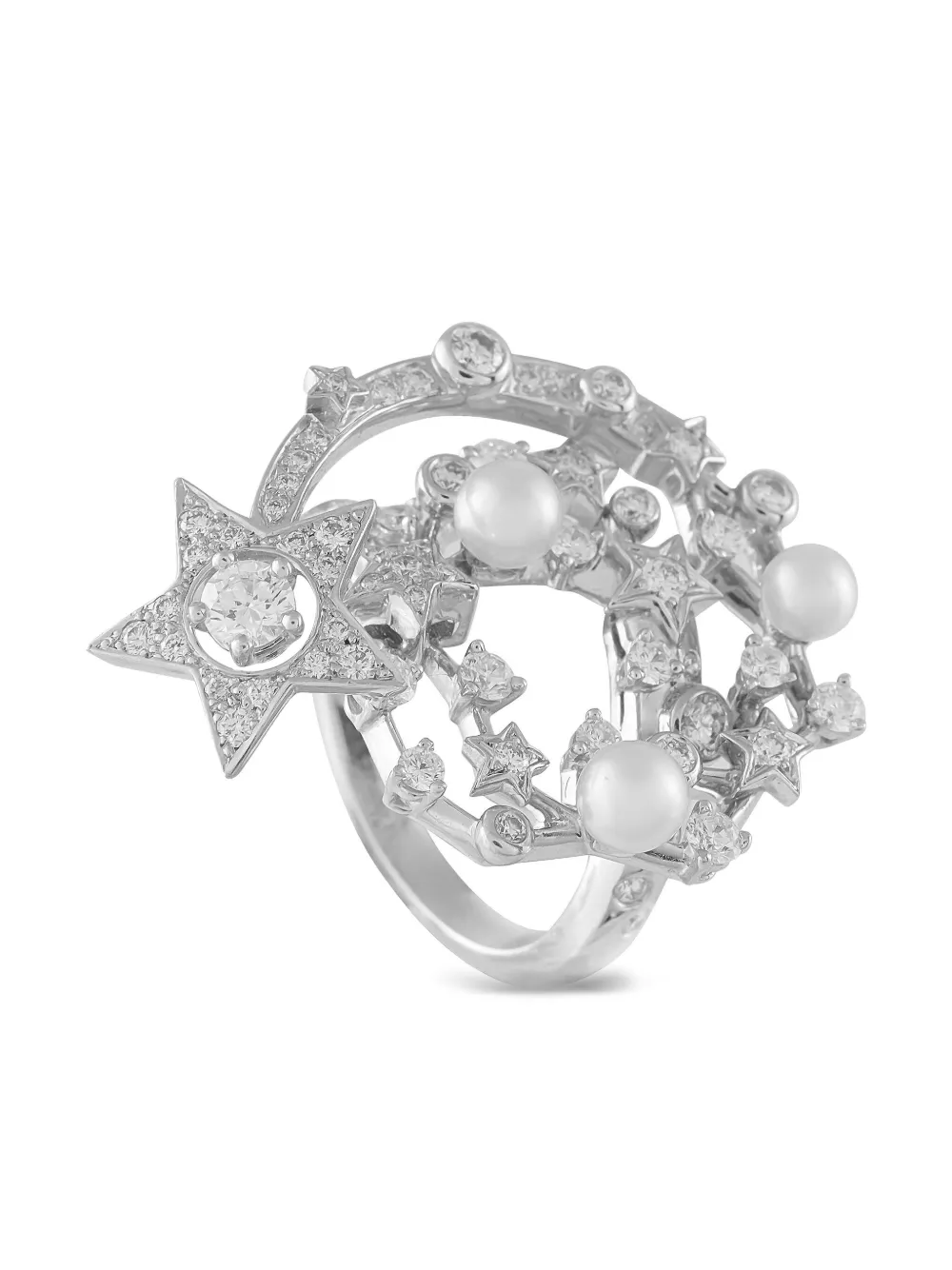 CHANEL Pre-Owned 18K white gold Comete diamond pearl ring - シルバートーン CHANEL Pre-Owned 18K white gold Comete diamond pearl ring - シルバートーン