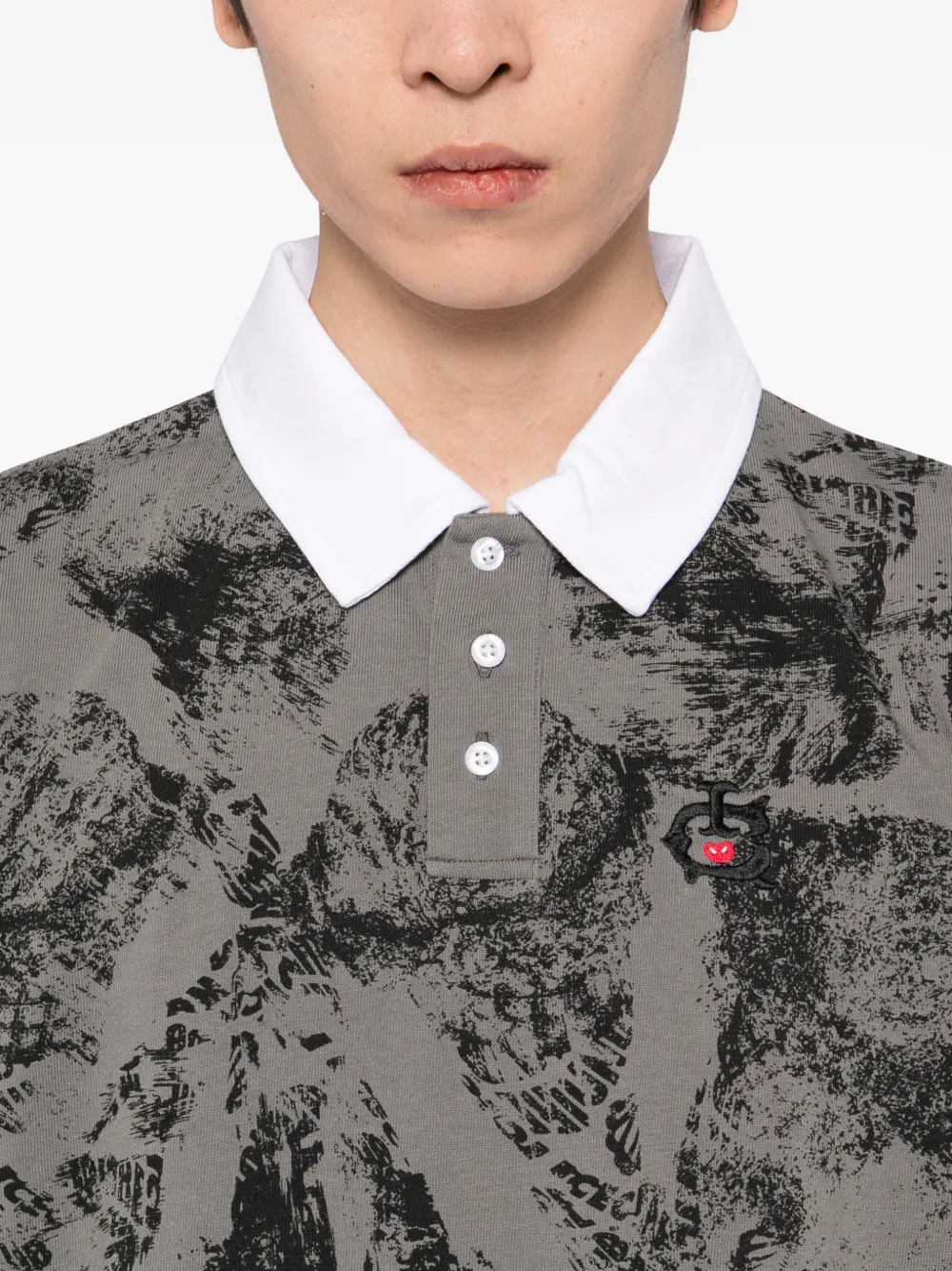 Icecream Cone-stamp Polo Shirt In Gray