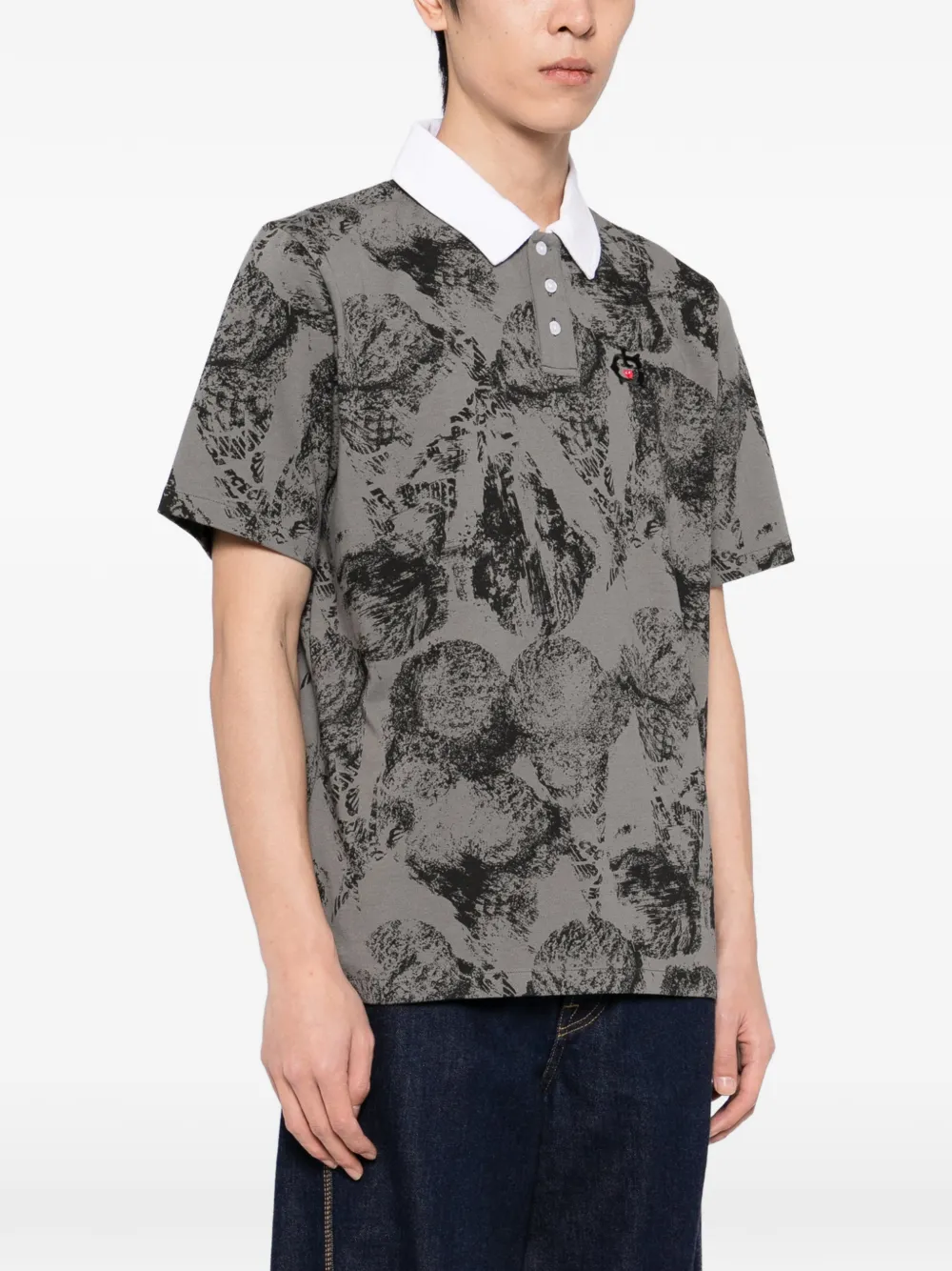 Icecream Cone-stamp Polo Shirt In Gray