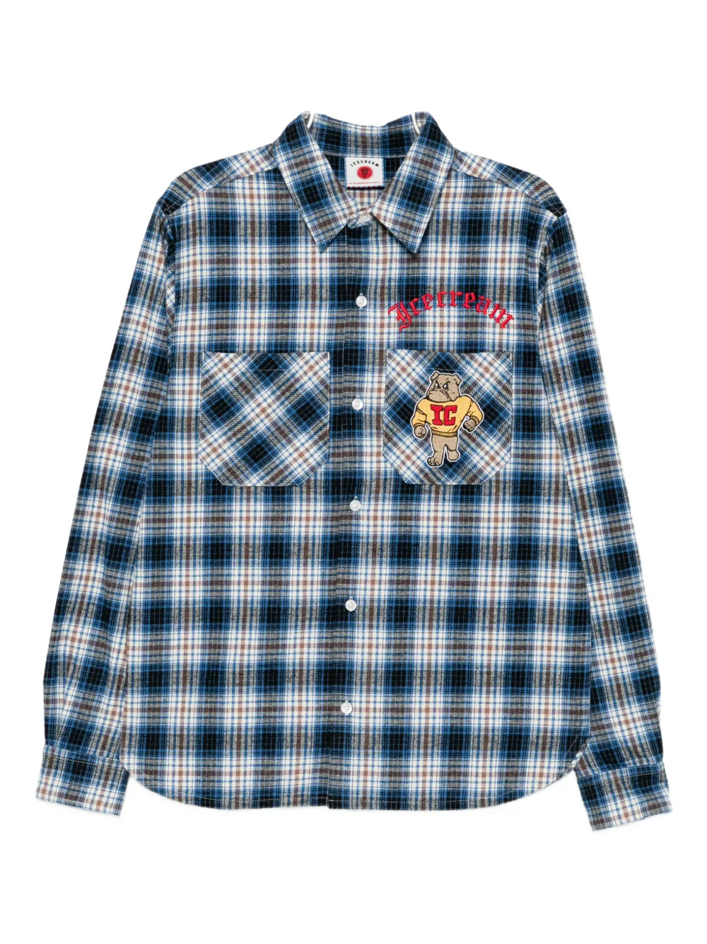 Icecream Check-pattern Logo-embroidered Shirt In Blue