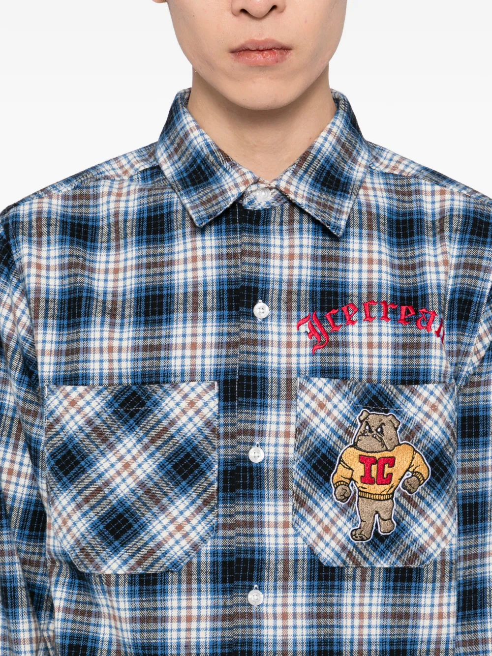 Icecream Check-pattern Logo-embroidered Shirt In Blue