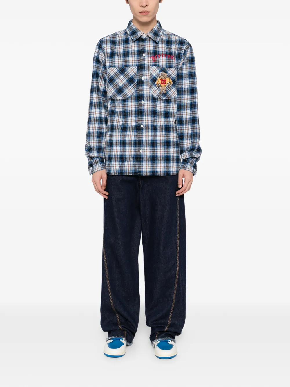 ICECREAM mascot-embroidered checked shirt - Blauw