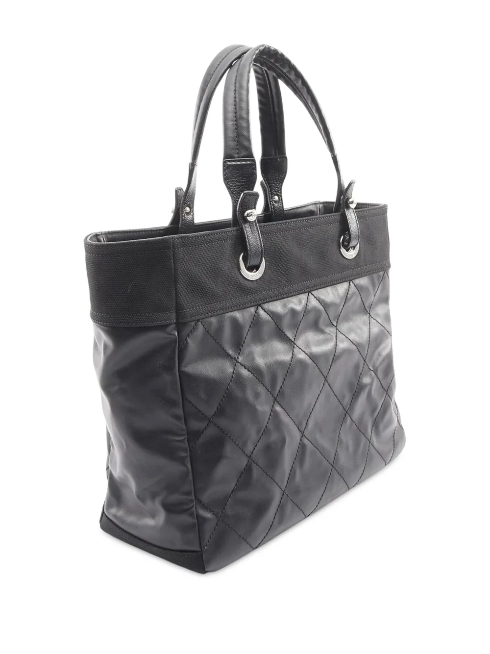Pre-owned Chanel 2009-2010 Medium Quilted Coated Canvas Paris Biarritz Tote Bag In Black