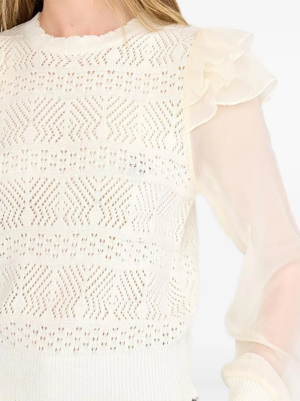 Christy Lynn Dahlia opengewerkte blouse met ruches - Wit