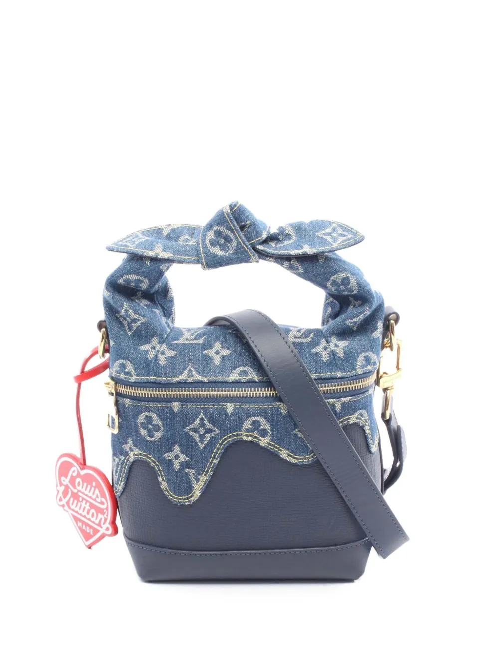 Pre-owned Louis Vuitton 2021-2025 Nigo Monogram Denim And Taurillon Japanese Cruiser Bag Satchel In Blue