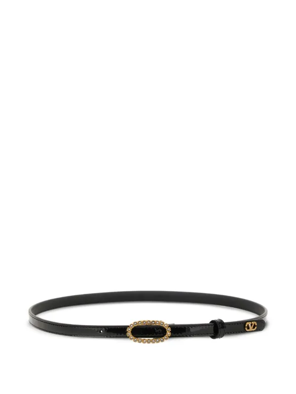 Valentino Garavani Embellished-logo Buckle Belt in Black
