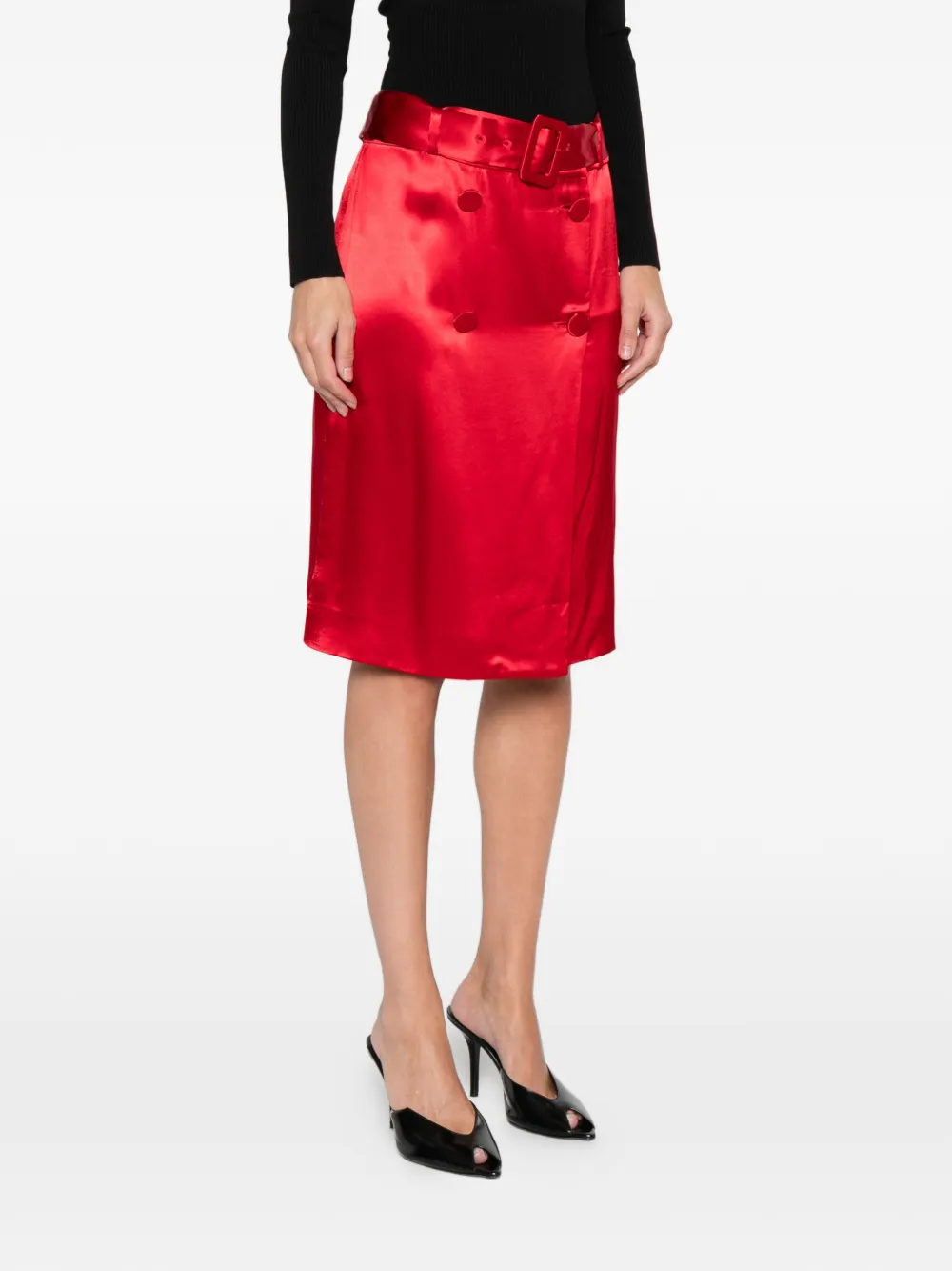  Ferragamo Belted Button-front Midi Skirt - Red 
