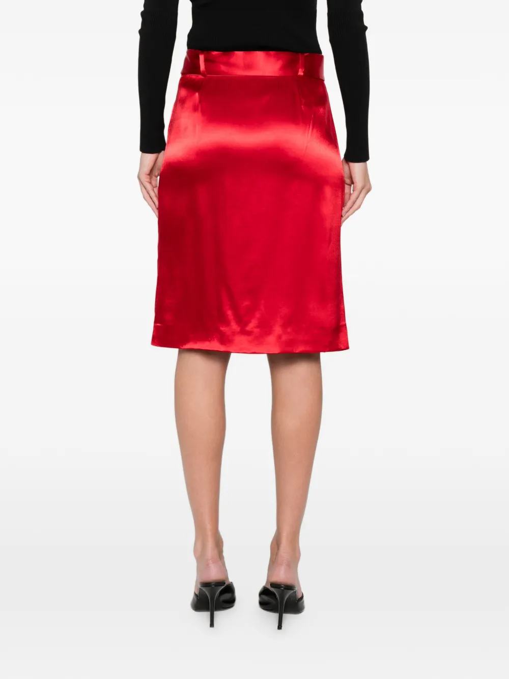 Ferragamo Belted Button-front Midi Skirt in Red, view 4