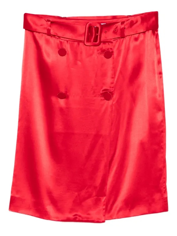 Ferragamo Belted Button-front Midi Skirt in Red