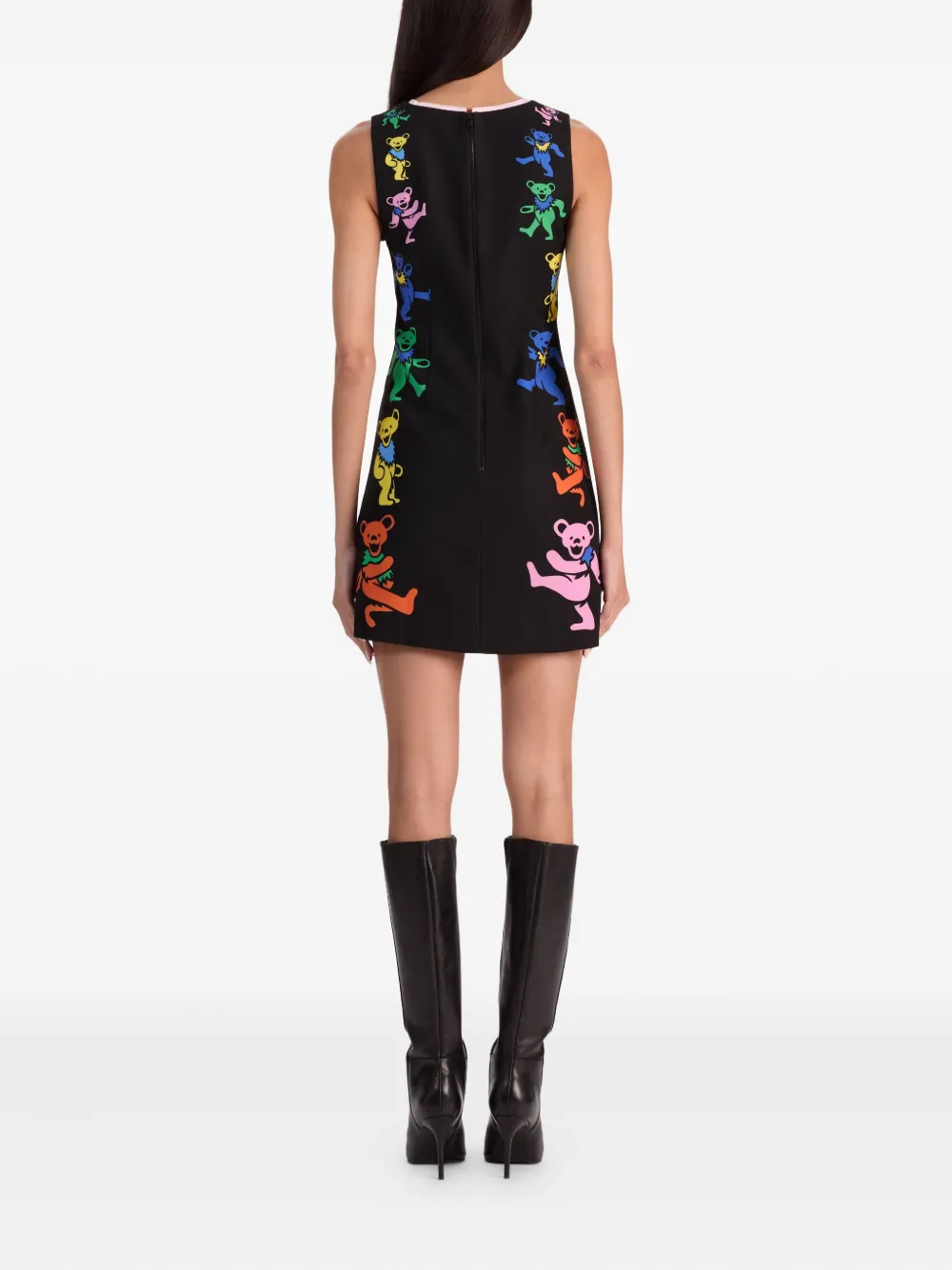 Alice And Olivia Clyde Bear-printed Mini Dress In Black