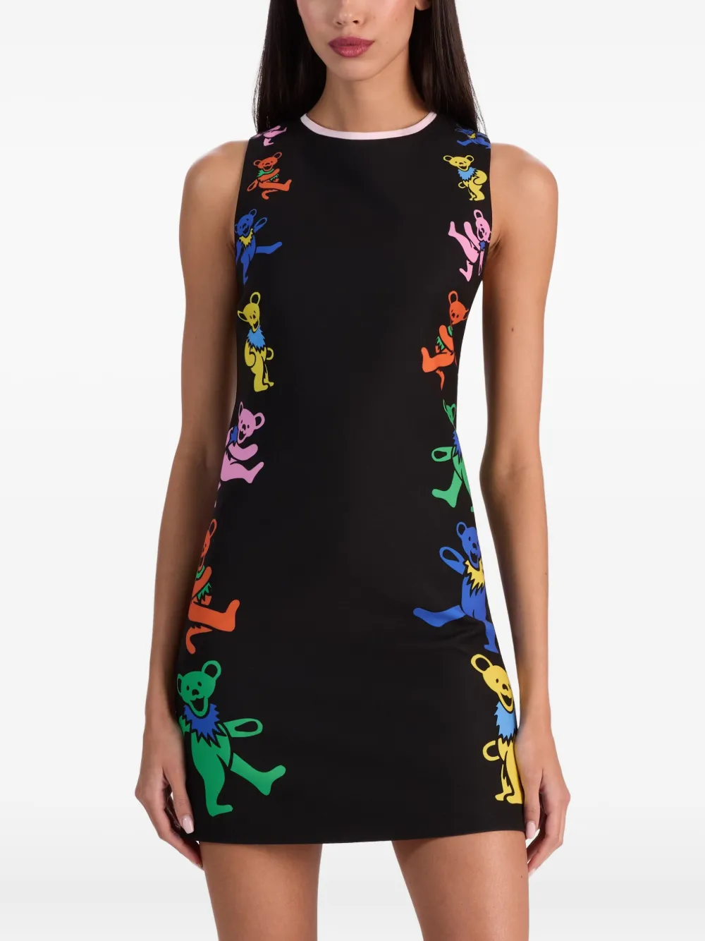 Alice And Olivia Clyde Bear-printed Mini Dress In Black