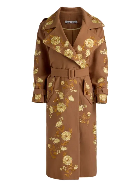 alice + olivia Nevada floral-embroidered trench coat