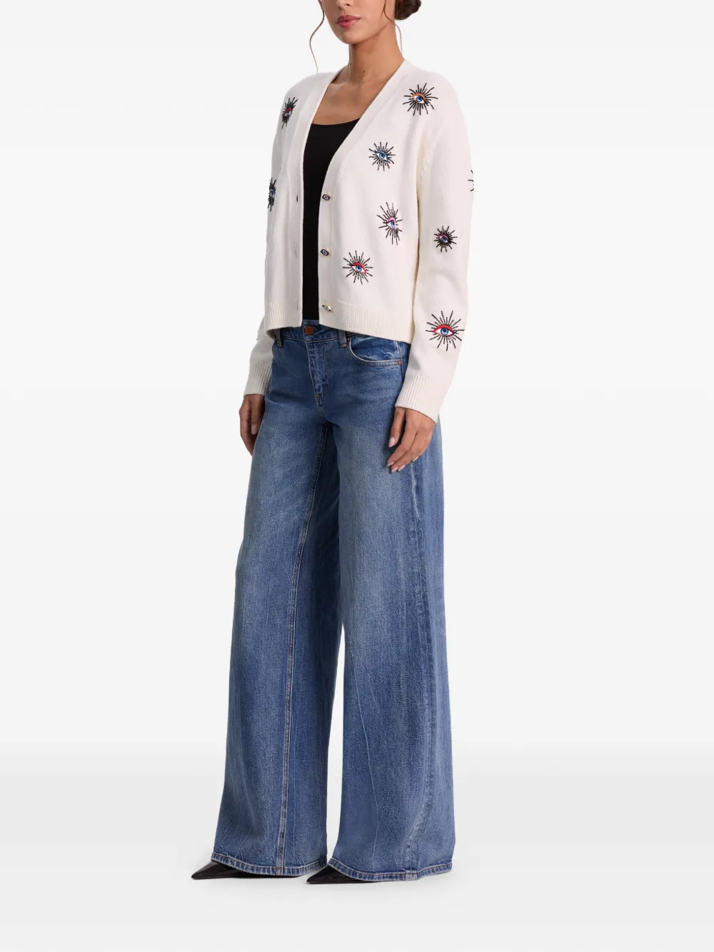 Alice And Olivia Bradley Short Embellished Cardigan In Gray