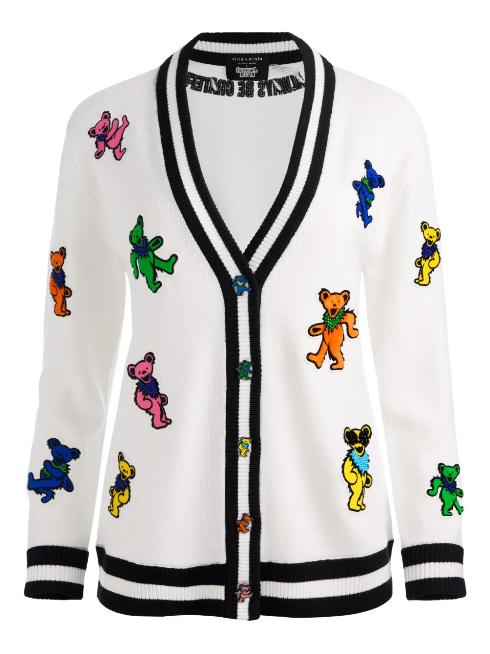 Alice And Olivia Bradford Bear-embroidered Cardigan In White