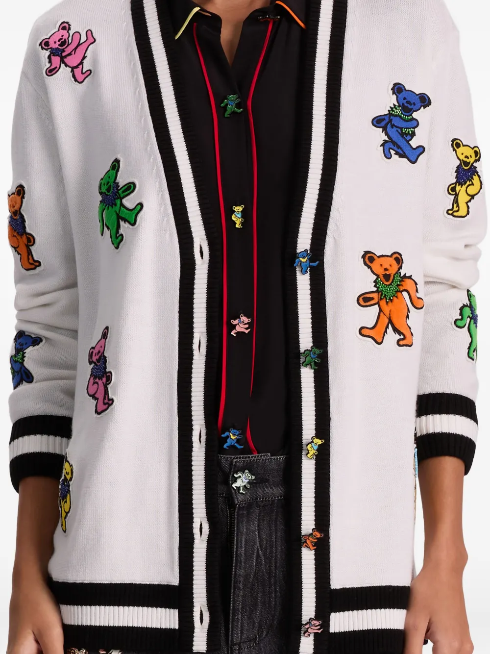 Alice And Olivia Bradford Bear-embroidered Cardigan In White