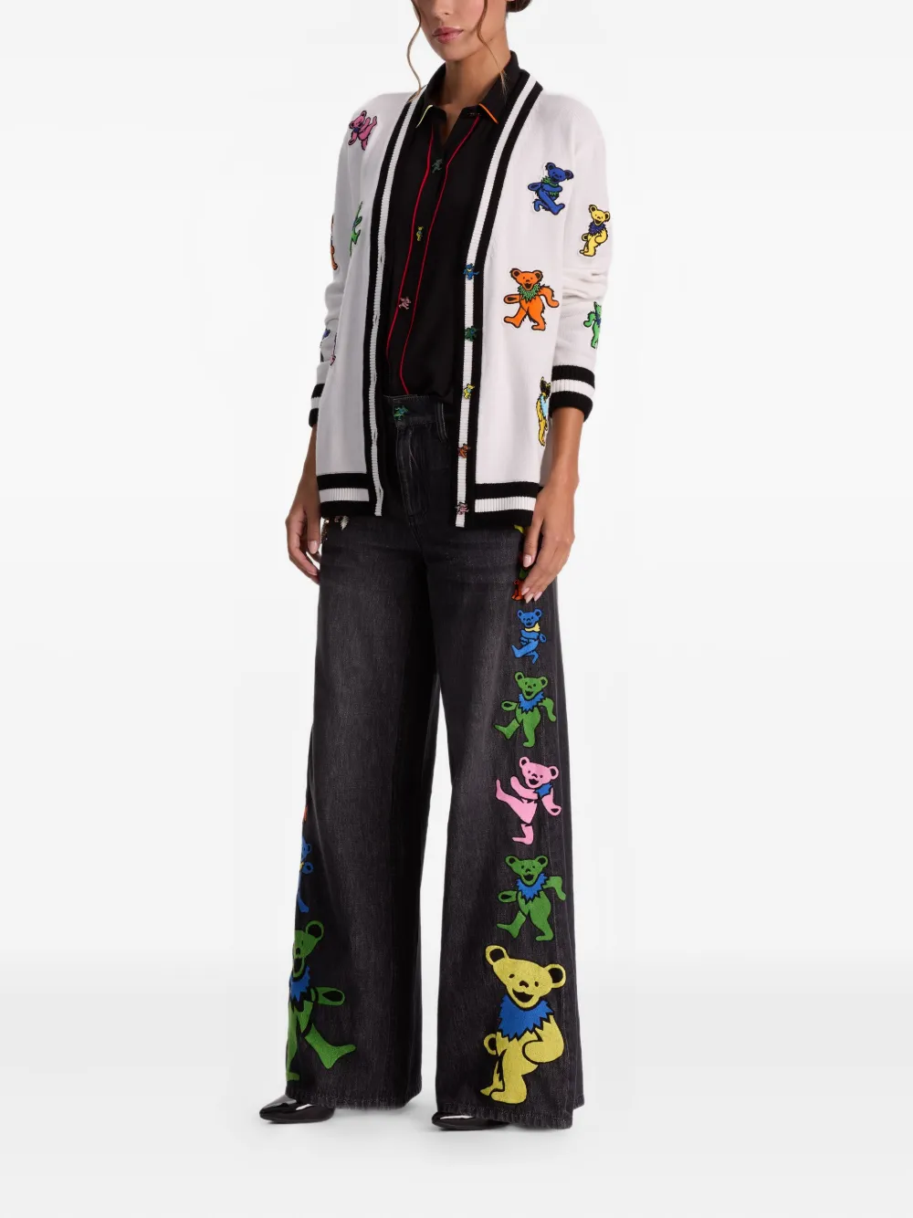 Alice And Olivia Bradford Bear-embroidered Cardigan In White