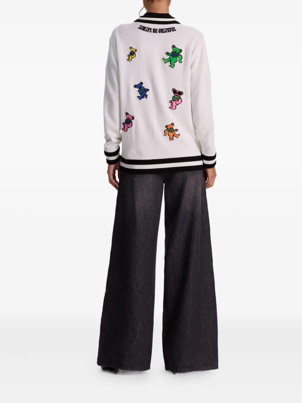 Alice And Olivia Bradford Bear-embroidered Cardigan In White