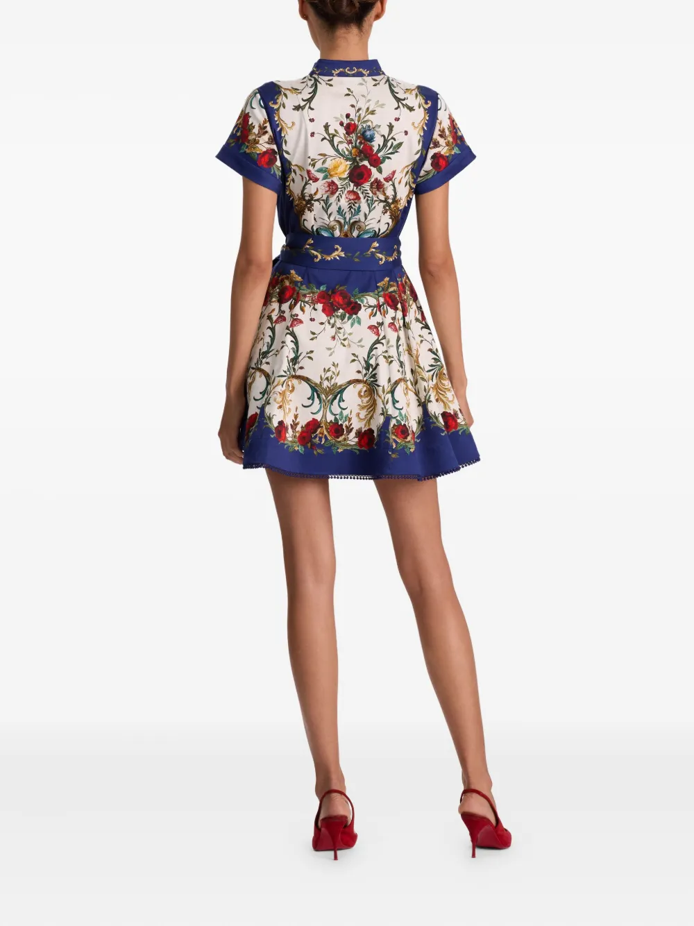 Alice And Olivia Lucy Tie-belt Floral-print Mini Dress In Multi