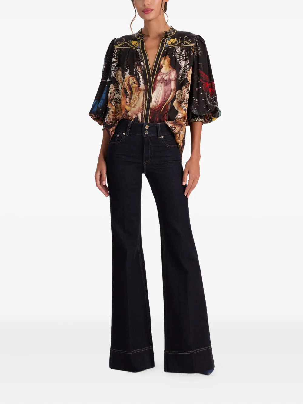 Alice And Olivia Cora Longsleeved Button-down Top In Black