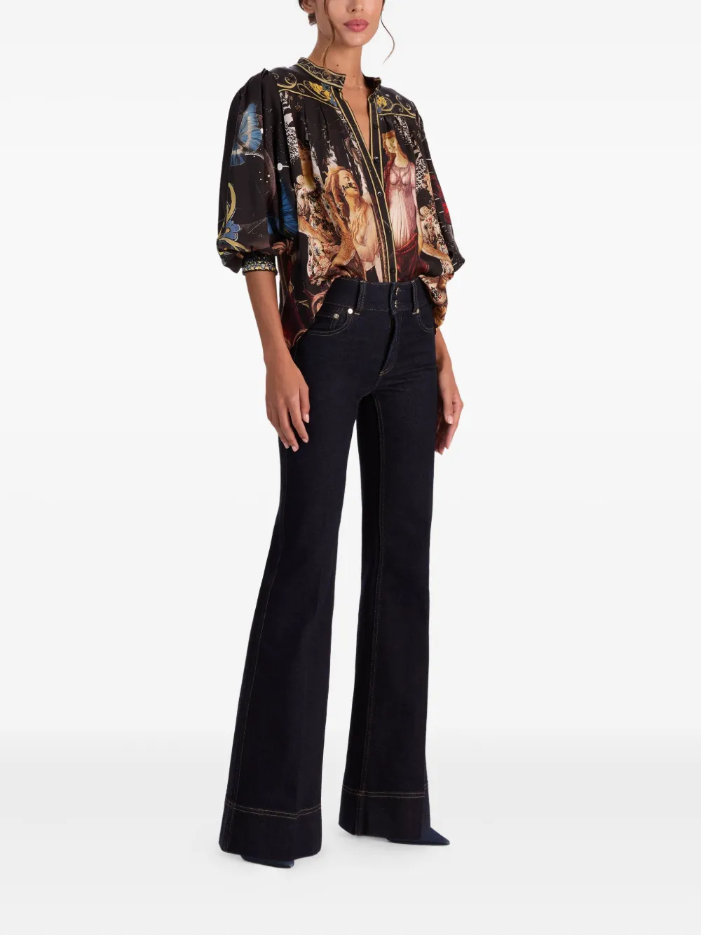 Alice And Olivia Cora Longsleeved Button-down Top In Black