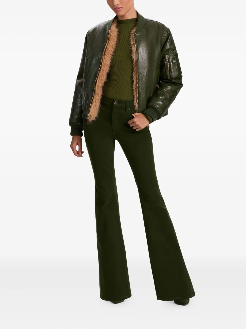 Alice And Olivia Becky Reversible Faux-fur Bomber Jacket In Green