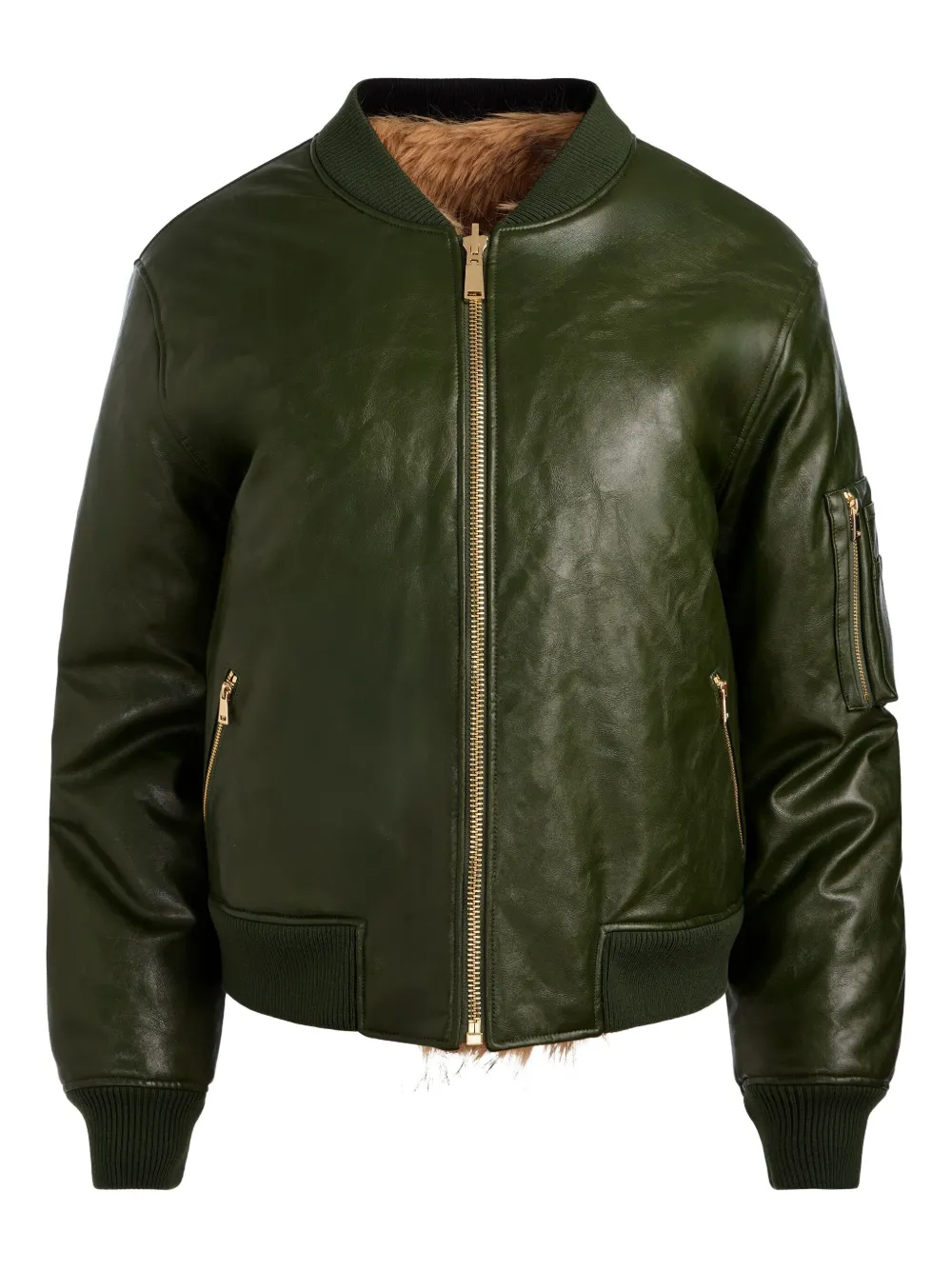 Alice And Olivia Becky Reversible Faux-fur Bomber Jacket In Green