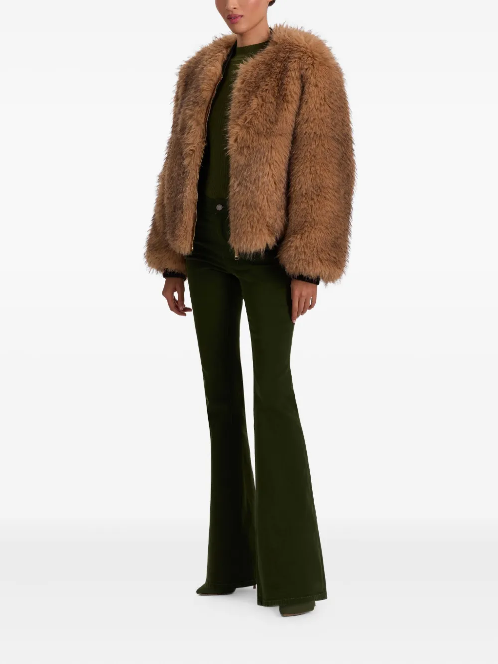 Alice And Olivia Becky Reversible Faux-fur Bomber Jacket In Green